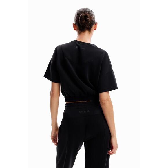 3 FOR $50! 🎁 NWT DESIGUAL Baggy Black Cropped Modal Sport T-shirt Sz. S - Picture 3 of 10